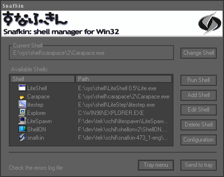 Snafkin's shell selection window